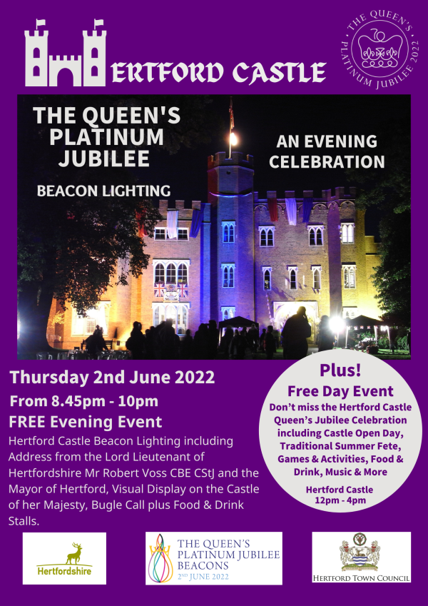 The Queen's Platinum Jubilee Beacon Lighting at Hertford Castle